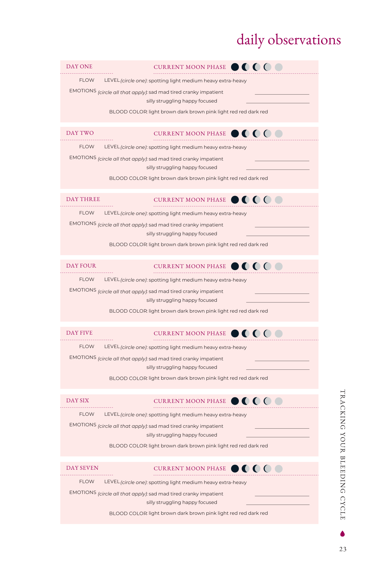 Bleeding Moons Tracking Calendar